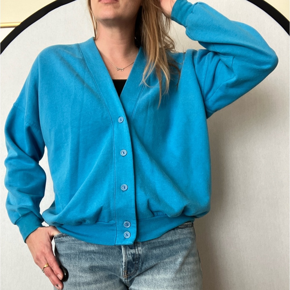 🍄Vintage bright blue sweatshirt cardigan (os)